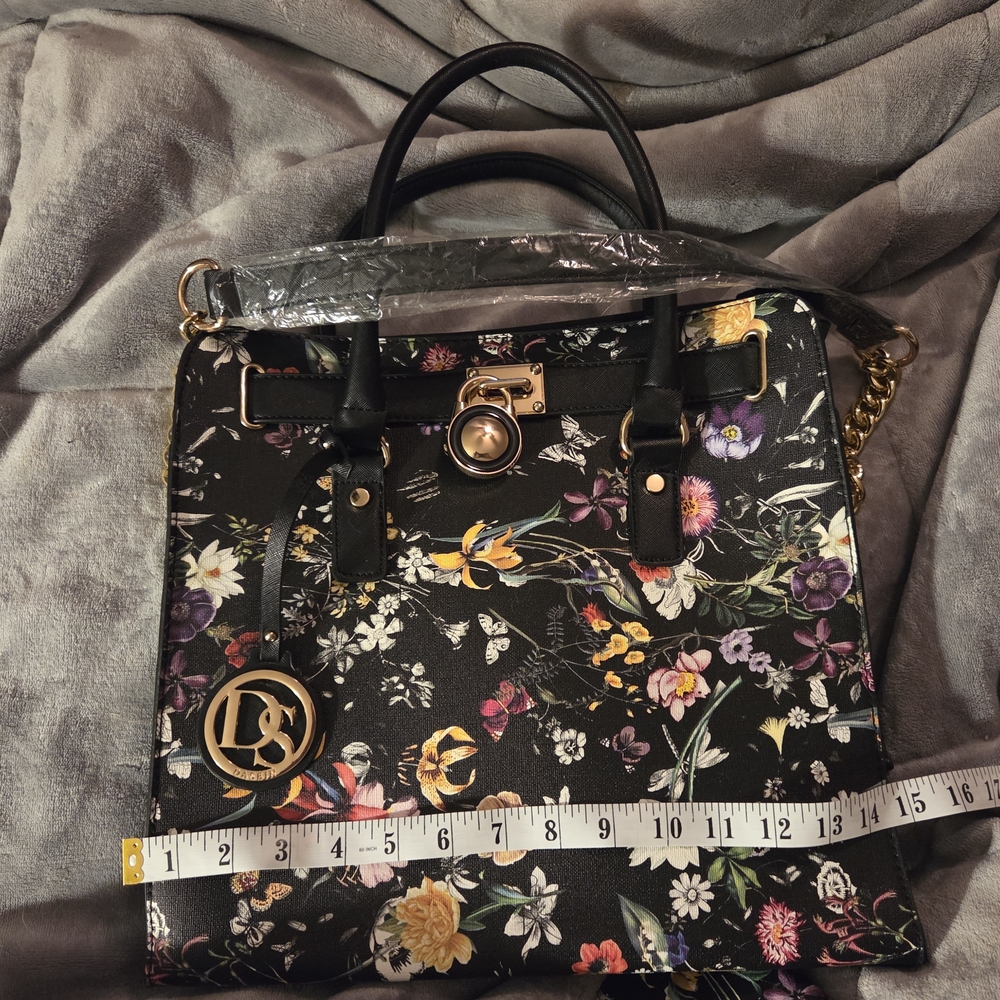NWOT Floral Black Handbag